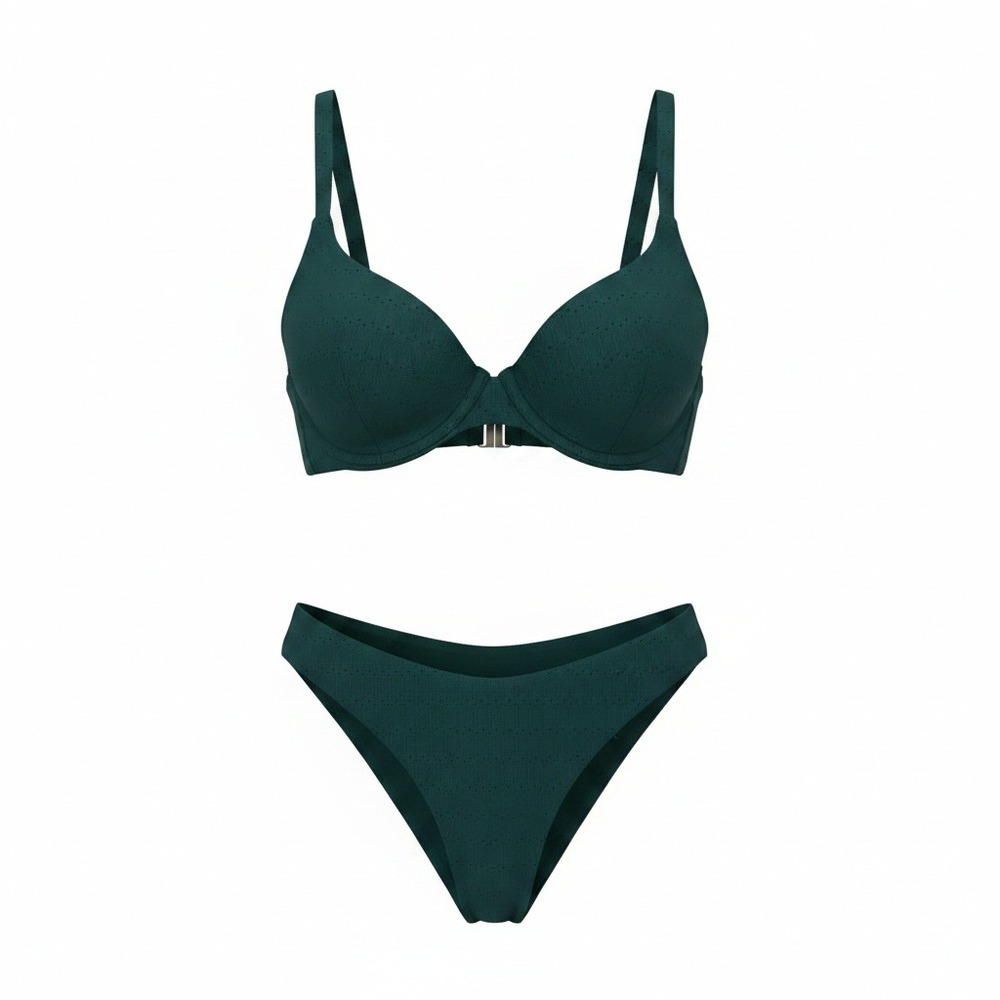 Berlook Dark Green Textured Underwire Bikini Set NWT Top LG Bottom MD